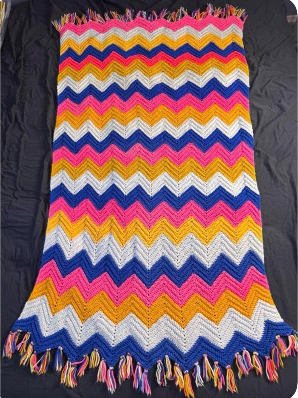 Vintage chevron Afghan crochet blanket throw zigzag retro groovy